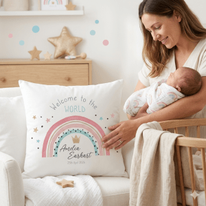 Welcome to the World Birth Details Keepsake Cushion