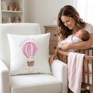 Personalised Pink Hot Air Balloon Nursery Pillow