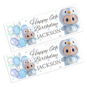 Blue Labubu Happy Birthday Banner