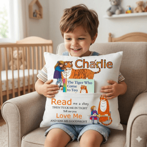 Personalised The Tiger Who Came to Tea Pocket Reading Cushion