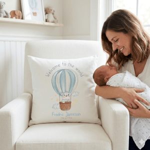Personalised Blue Hot Air Balloon Nursery Pillow
