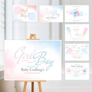 Gender reveal party welcome sign