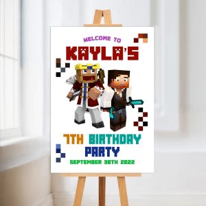 Minecraft Happy Birthday Party Welcome Board