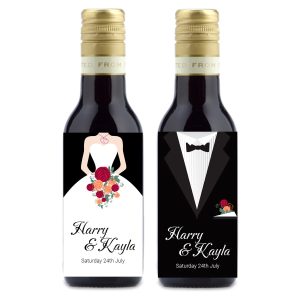 Bride & Groom Mini Wine Bottle Labels