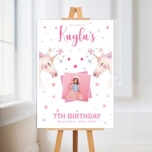 Unicorn Princess Birthday Party Welcome Board